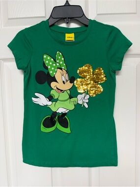🍀 Disney Minnie Mouse Girls St. Patrick's Day Sequin T-Shirt Size M (7/8)